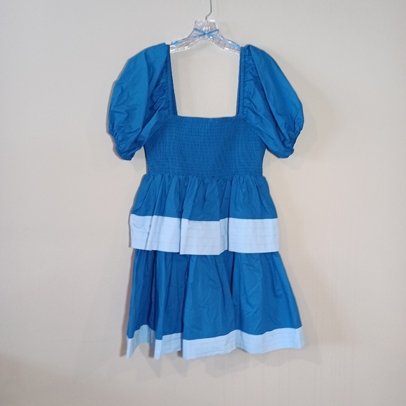 English Factory Colorblock Smocked Tiered Mini Dress Size M New - Picture 2 of 7